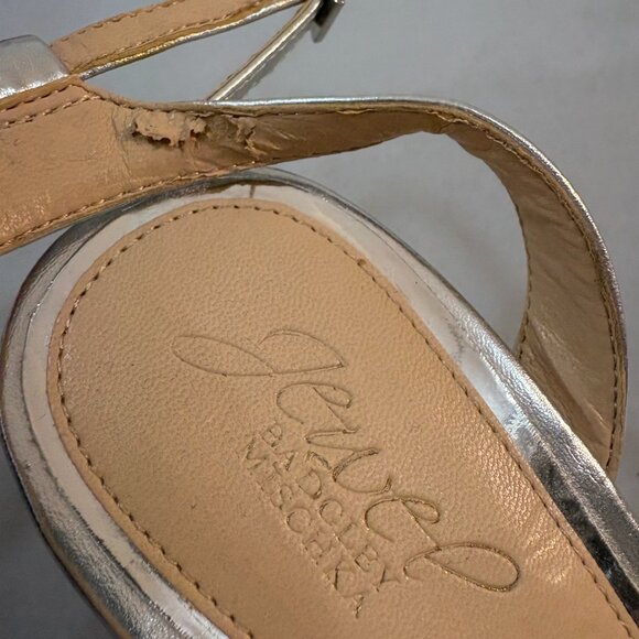 Jewel Badgley Mischka 8.5 Nicoline Silver Metallic 4" Heels Ankle Strap Sandals - Picture 5 of 8